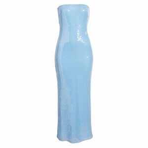 Rare London Powder Blue Sequin Strapless Maxi Dress Womens US 4